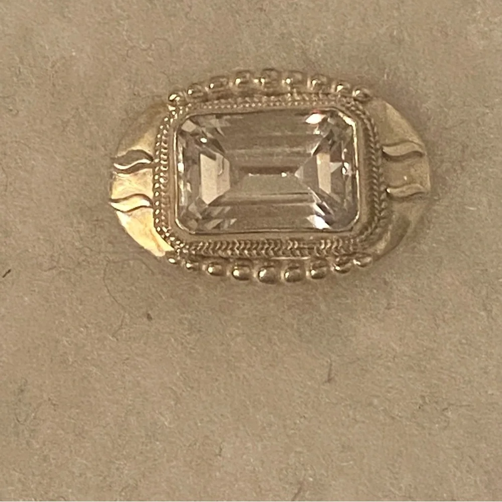 BROOCH VINTAGE STERLING SILVER 925 OVAL LARGE FACETED RECTANGLE CRYSTAL JEWELRY